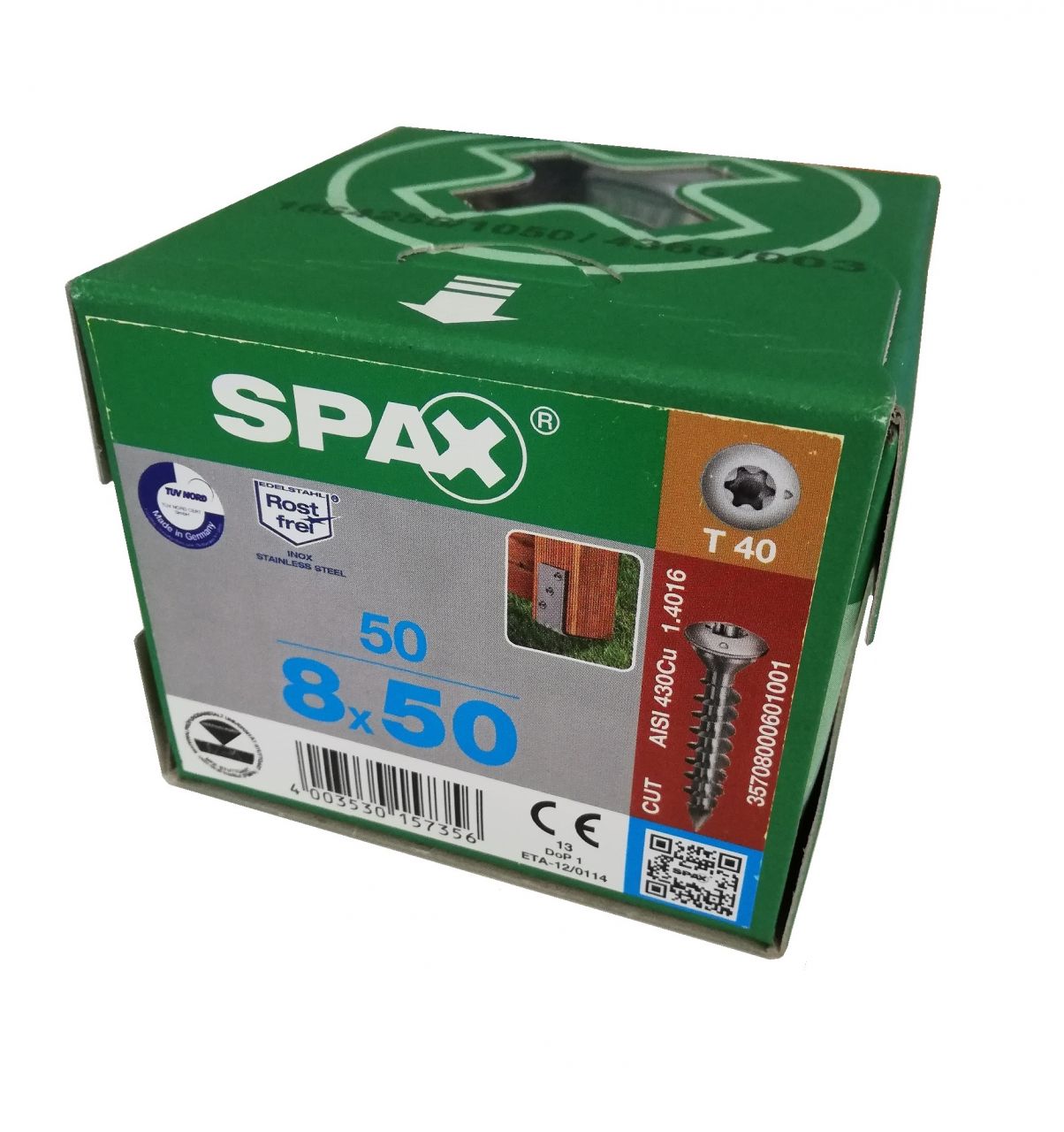 Pfostenschrauben Spax 8x50mm Edelstahl A1 Vollgewinde T40 f